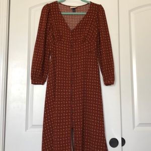 Crimson colored midi dress